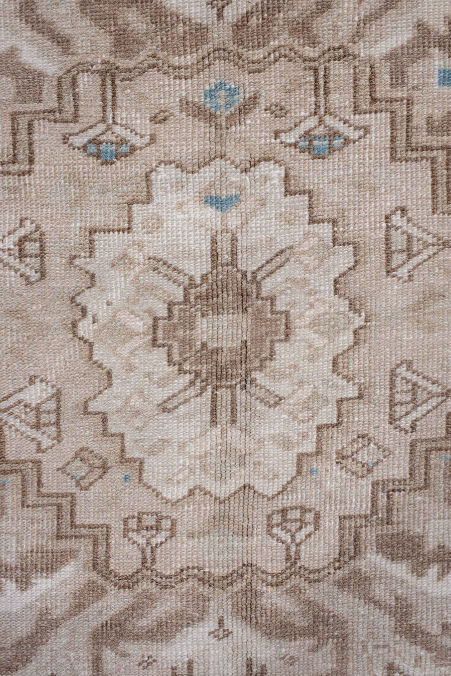 7' x 11' one-of-a-kind handmade antique Heriz large size rug. Color palette: taupe, ivory, powder blue, beige, camel