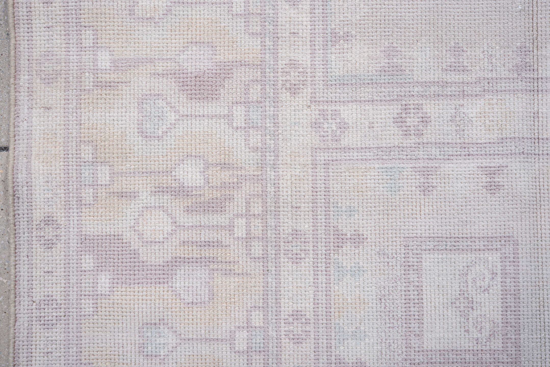 3' x 6' one-of-a-kind handmade vintage European small size rug. Color palette: ivory, blush, pale taupe, cream, dusty rose
