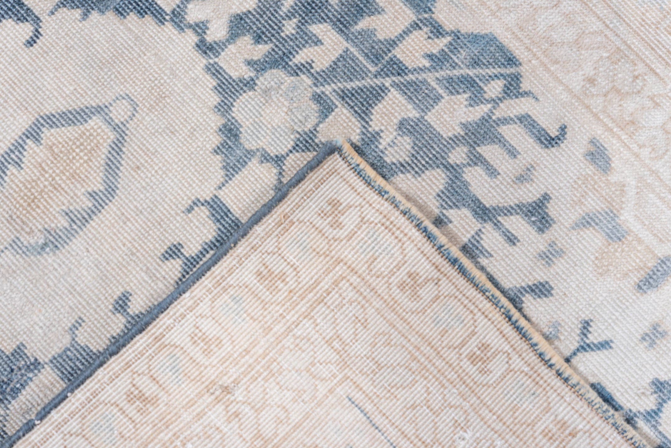 2' x 3' one-of-a-kind handmade antique Sivas small size rug. Color palette: ivory, pale blue, beige, taupe, camel
