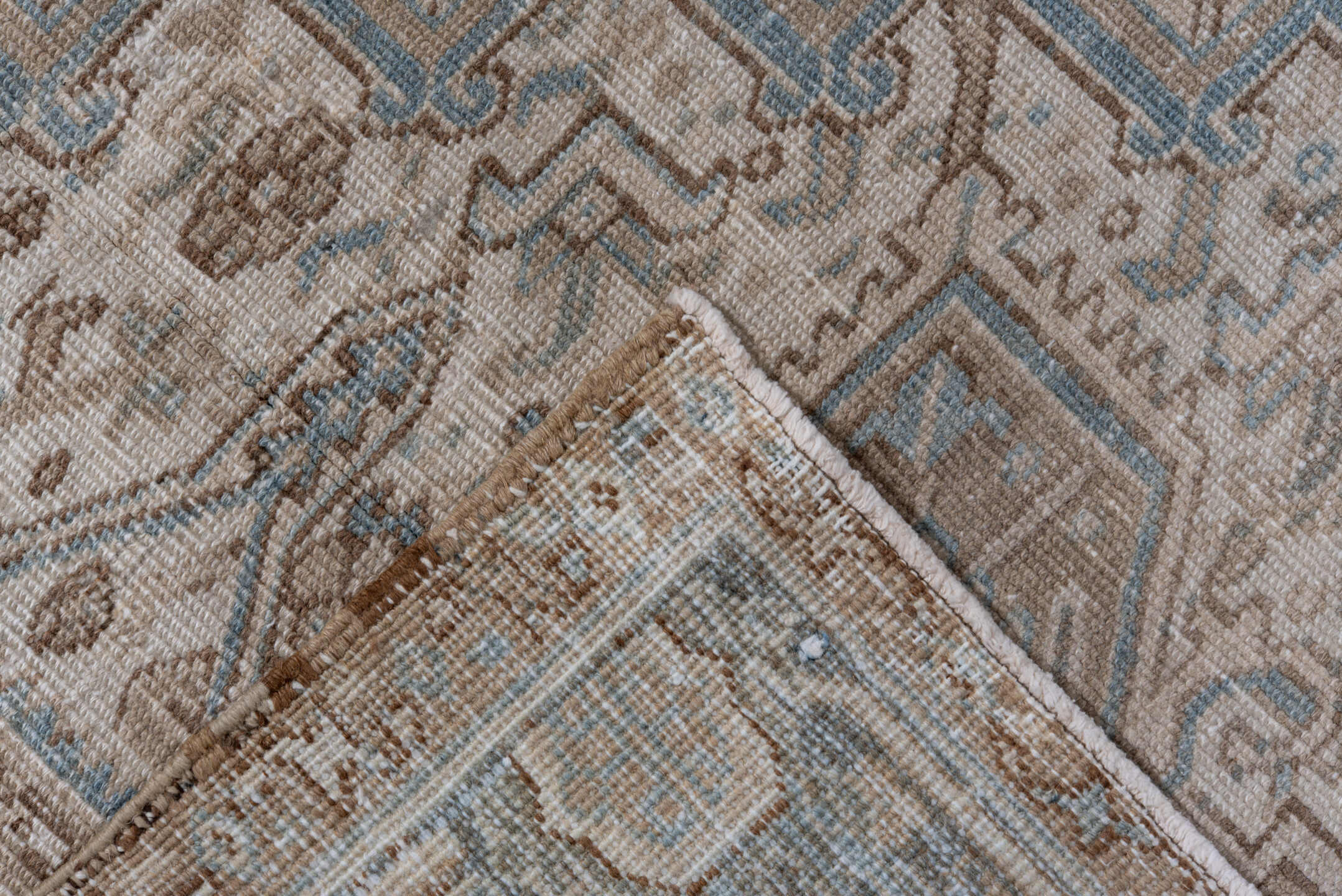 7' x 9' one-of-a-kind handmade vintage Heriz rug. Color palette: black, brown, charcoal, dark gray, dim gray, gainsboro