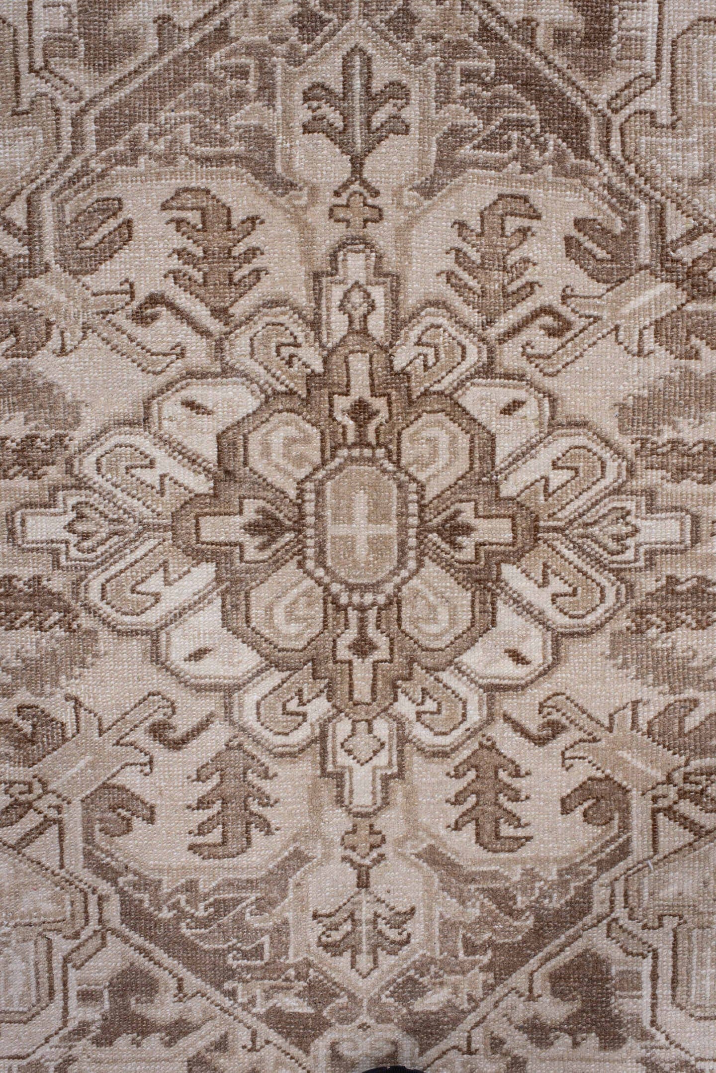 8' x 11' one-of-a-kind handmade antique Heriz large size rug. Color palette: taupe, ivory, beige, brown, camel, cream, gray