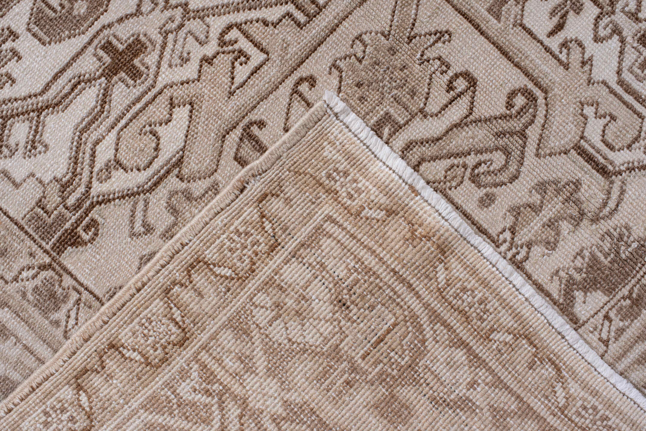 8' x 11' one-of-a-kind handmade antique Heriz large size rug. Color palette: taupe, ivory, beige, brown, camel, cream, gray