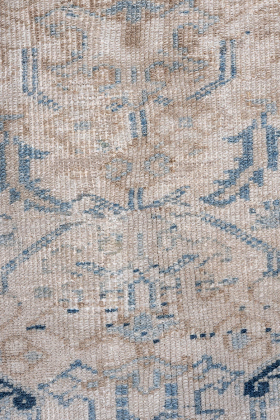 7' x 8' one-of-a-kind handmade vintage Heriz rug. Color palette: ivory, blue, taupe, navy, beige, cream, gray
