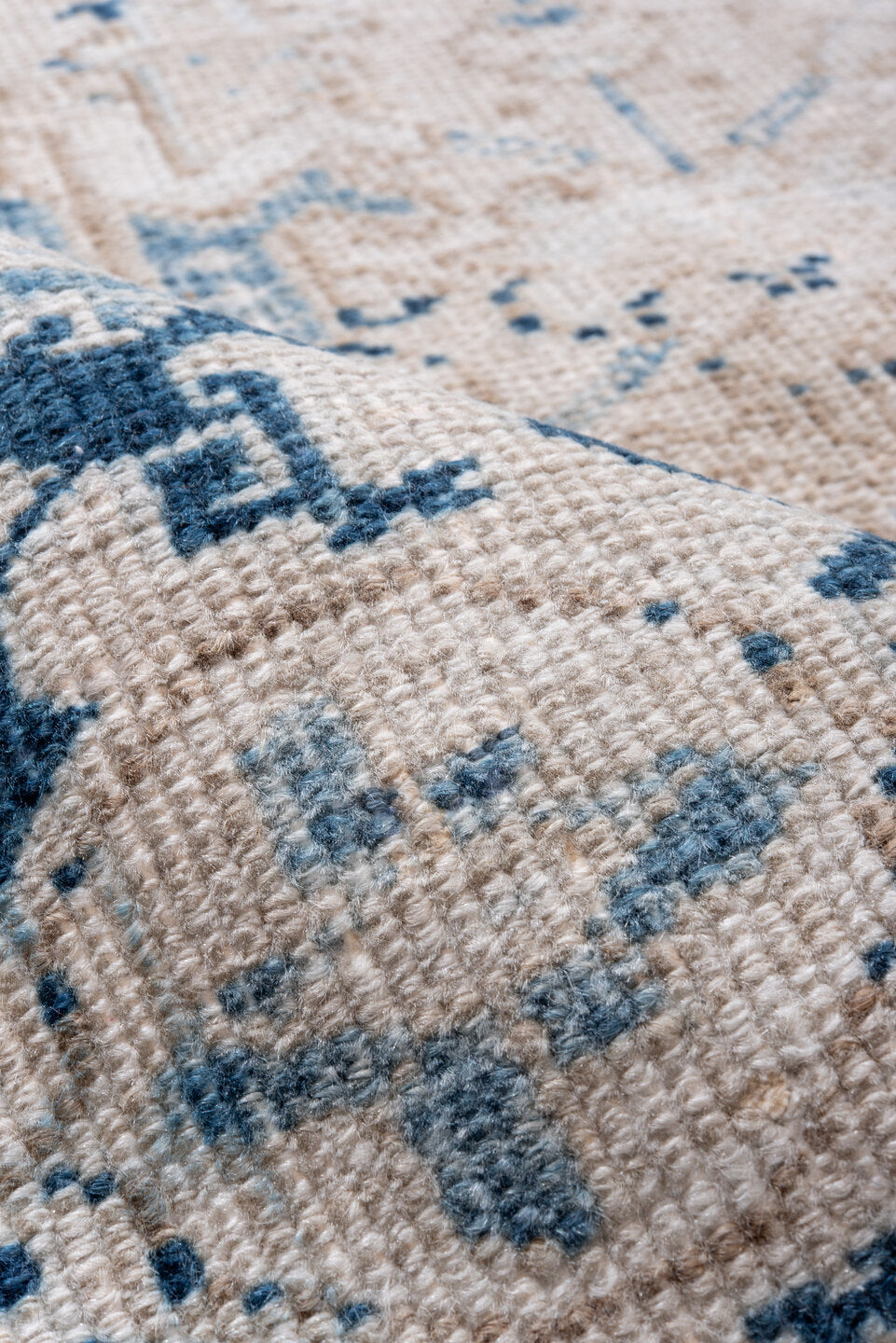 7' x 8' one-of-a-kind handmade vintage Heriz rug. Color palette: arapawa, blue, dark gray, fiord, gainsboro, gray