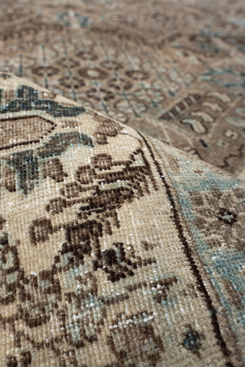 6' x 9' one-of-a-kind handmade antique Tabriz medium size rug. Color palette: taupe, ivory, pale blue, brown, beige, slate