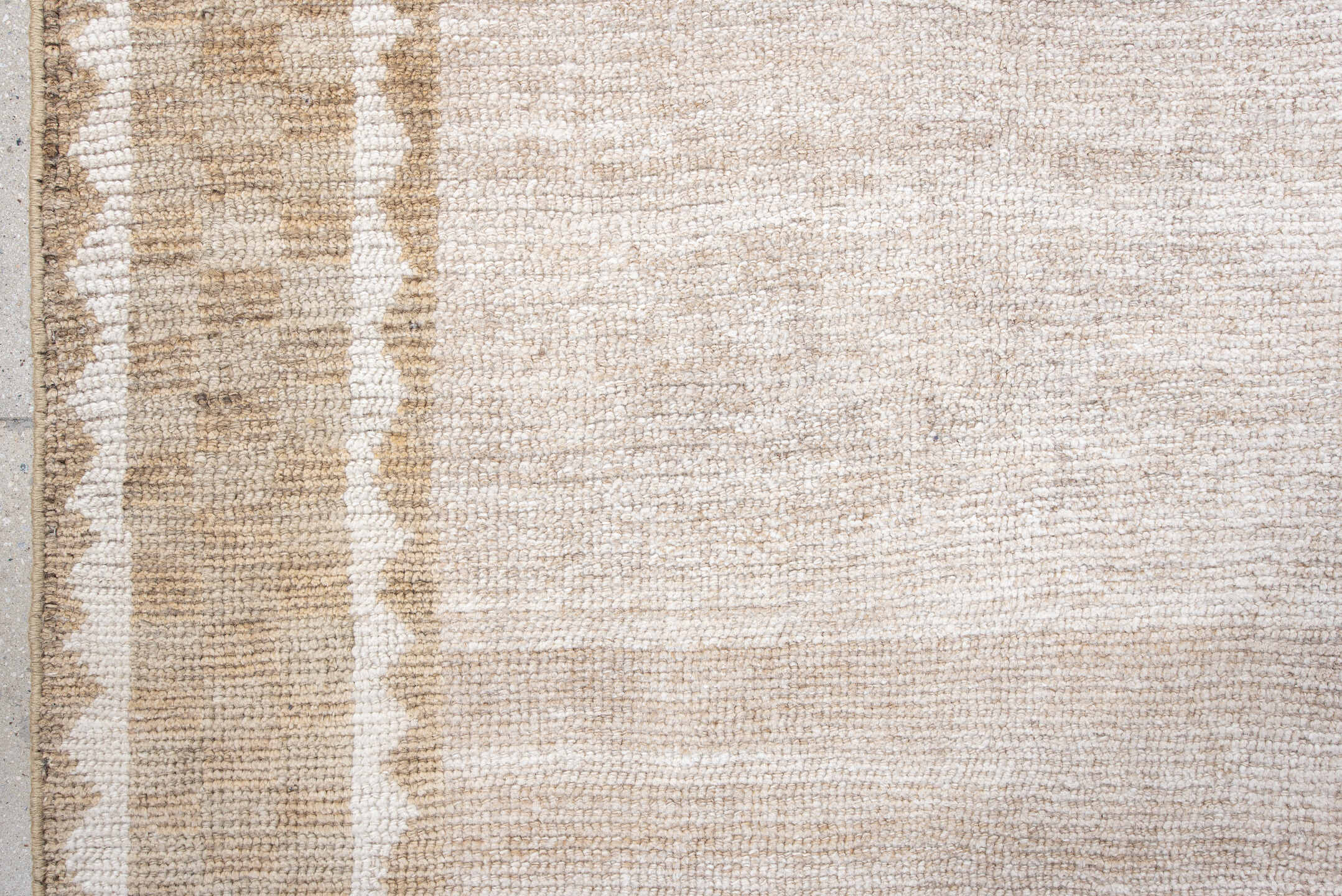 4' x 8' one-of-a-kind handmade vintage Gabbe runner rug. Color palette: brown, gainsboro, gray, light gray, off-white, pink