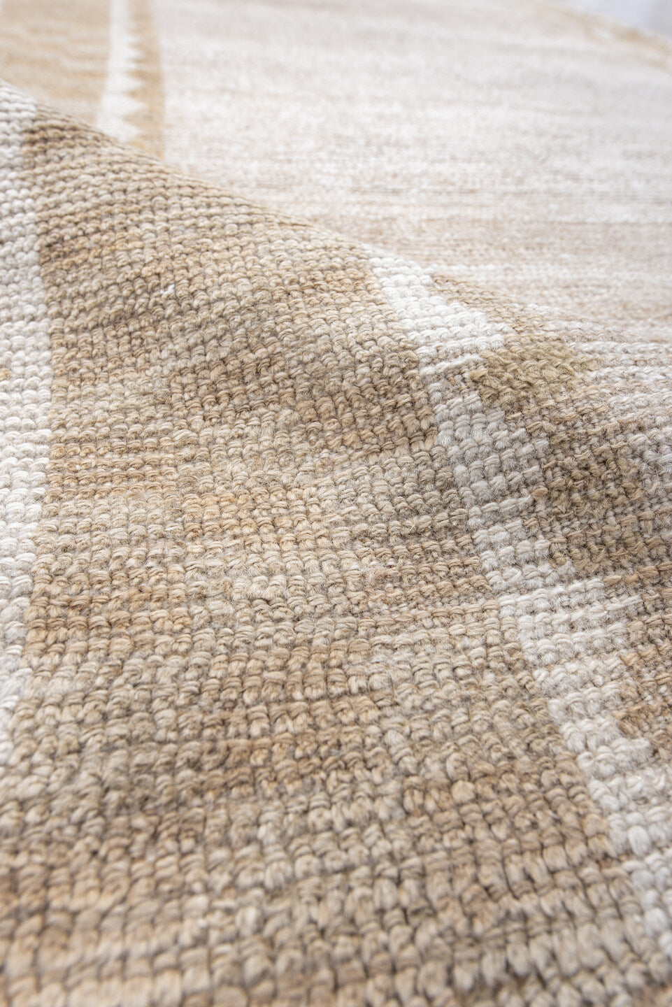 4' x 8' one-of-a-kind handmade vintage Gabbe runner rug. Color palette: brown, gainsboro, gray, light gray, off-white, pink