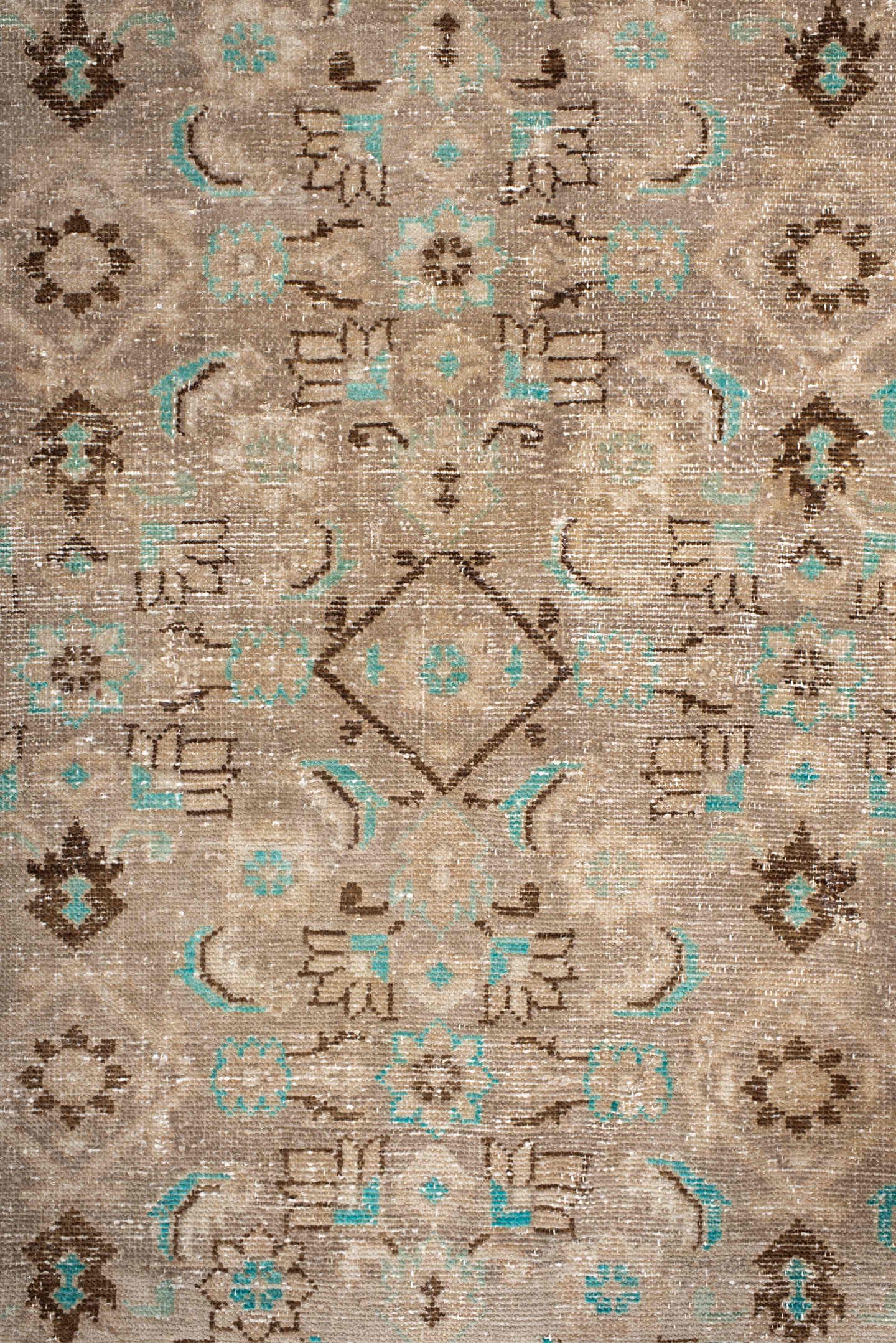 7' x 10' one-of-a-kind handmade vintage Hamadan large size rug. Color palette: taupe, ivory, brown, aqua, beige, gray, teal