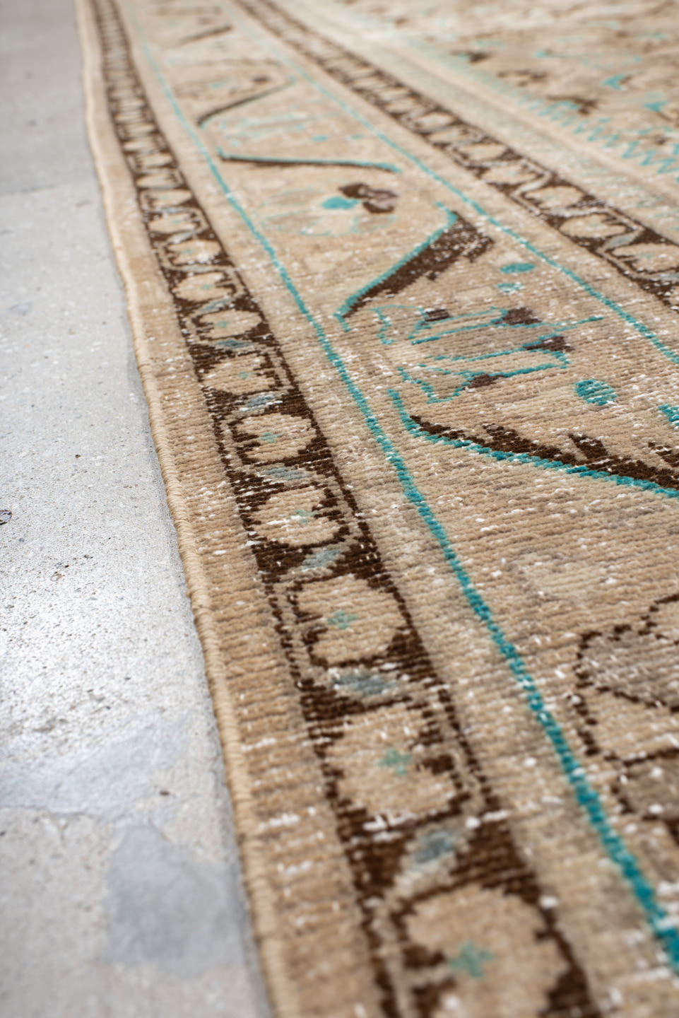 7' x 10' one-of-a-kind handmade vintage Hamadan large size rug. Color palette: taupe, ivory, brown, aqua, beige, gray, teal