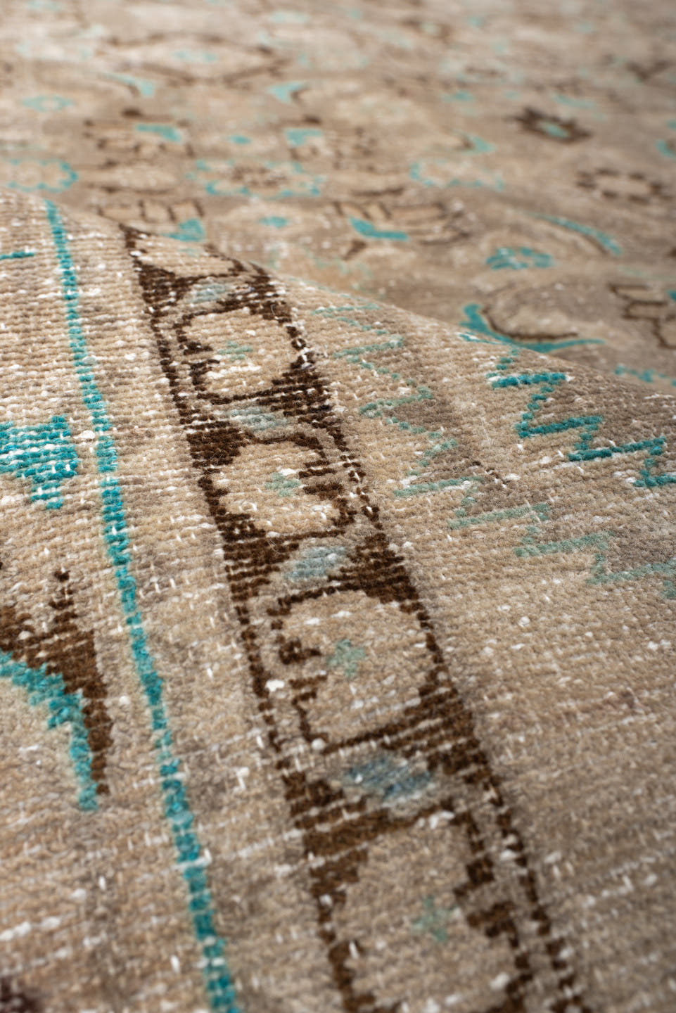 7' x 10' one-of-a-kind handmade vintage Hamadan large size rug. Color palette: taupe, ivory, brown, aqua, beige, gray, teal