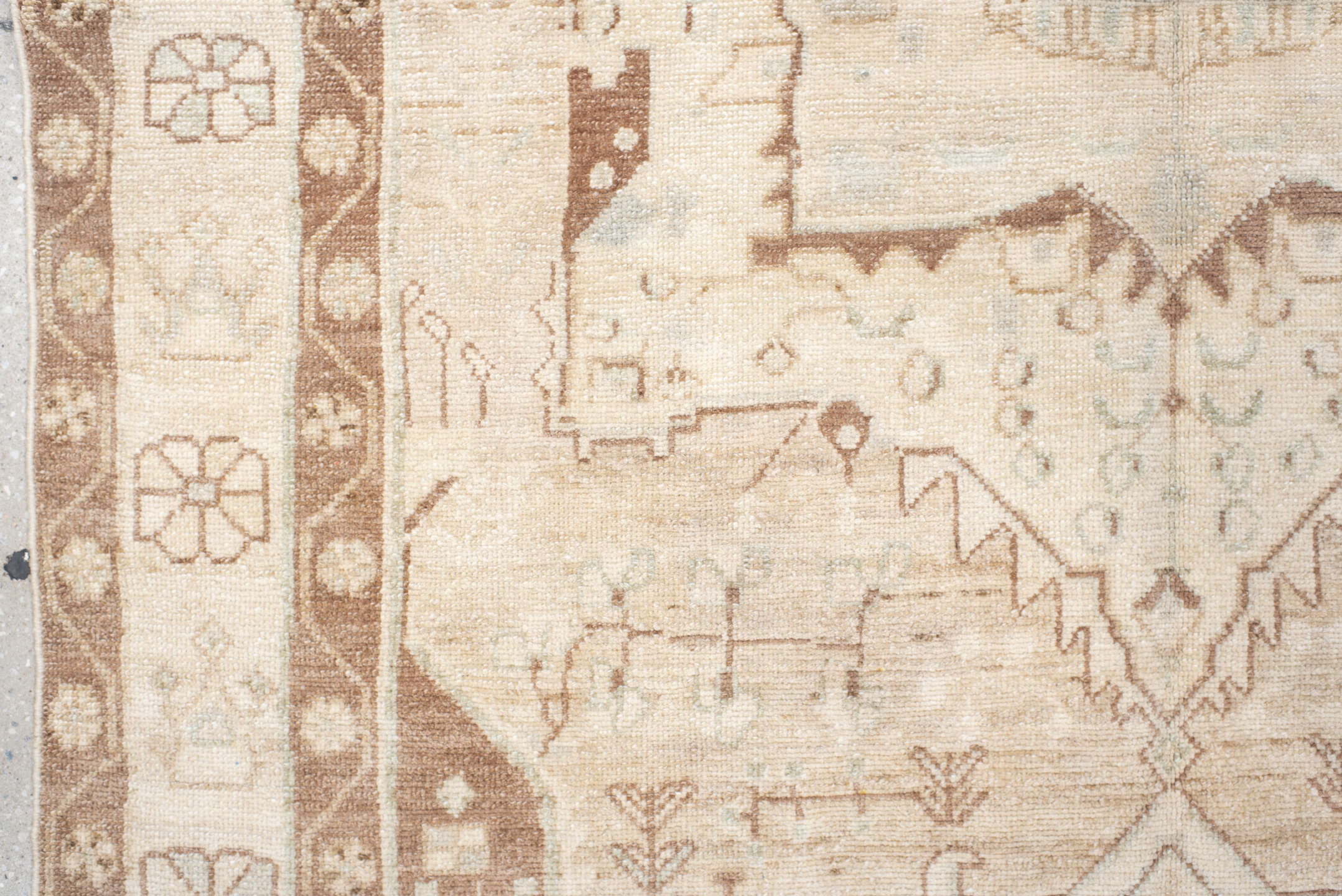 4' x 7' one-of-a-kind handmade antique Malayer medium size rug. Color palette: ivory, rose, sky blue, taupe, camel, tan