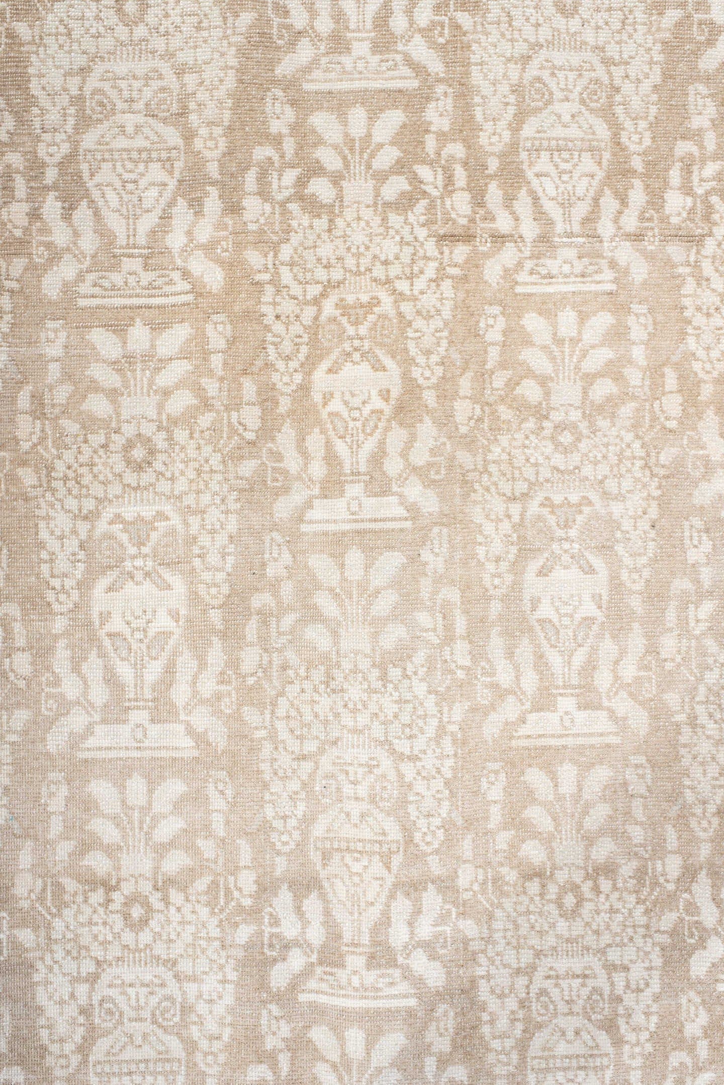 6' x 9' one-of-a-kind handmade antique Tabriz medium size rug. Color palette: ivory, beige, taupe, camel, brown, gray