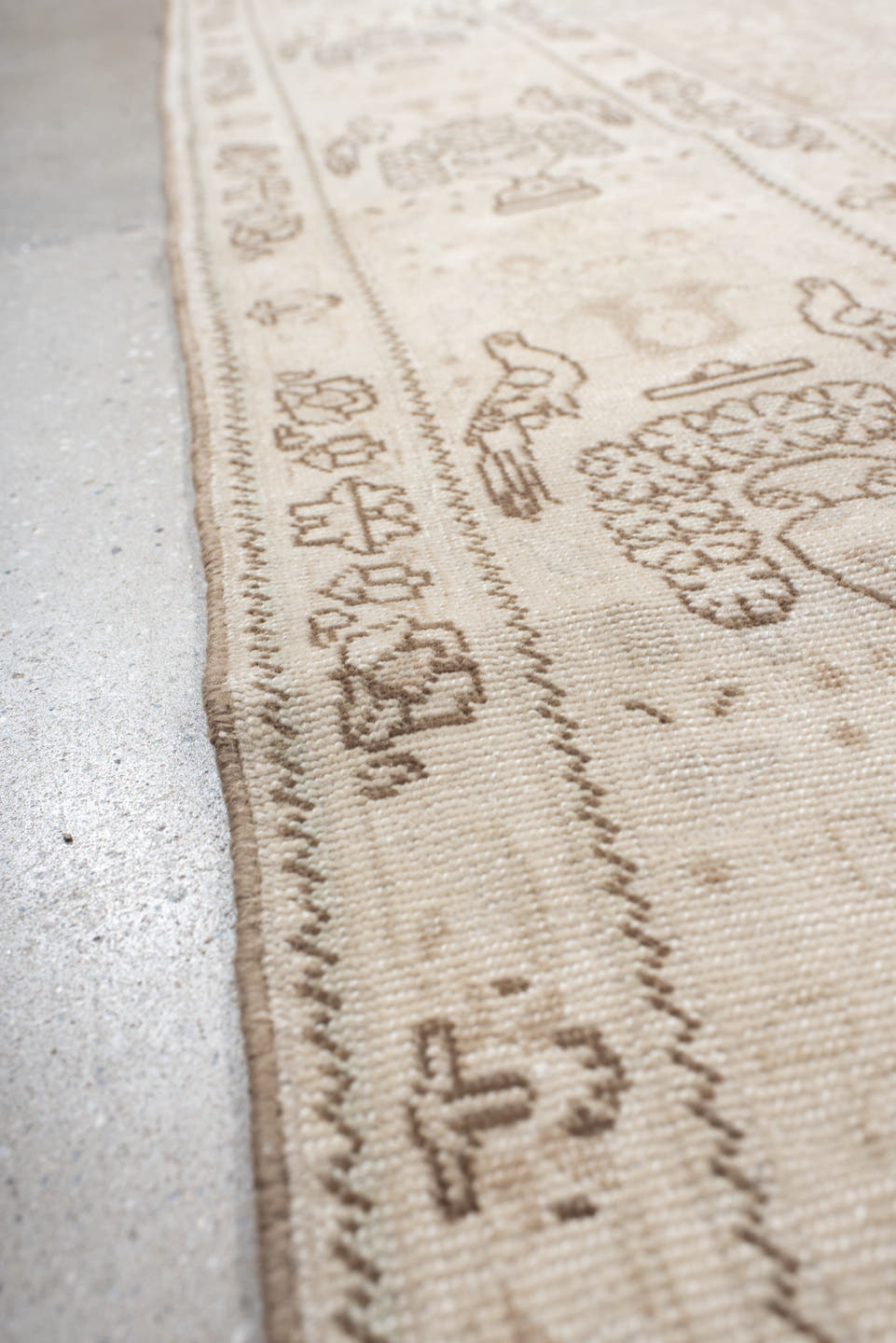 6' x 9' one-of-a-kind handmade antique Tabriz medium size rug. Color palette: ivory, beige, taupe, camel, brown, gray