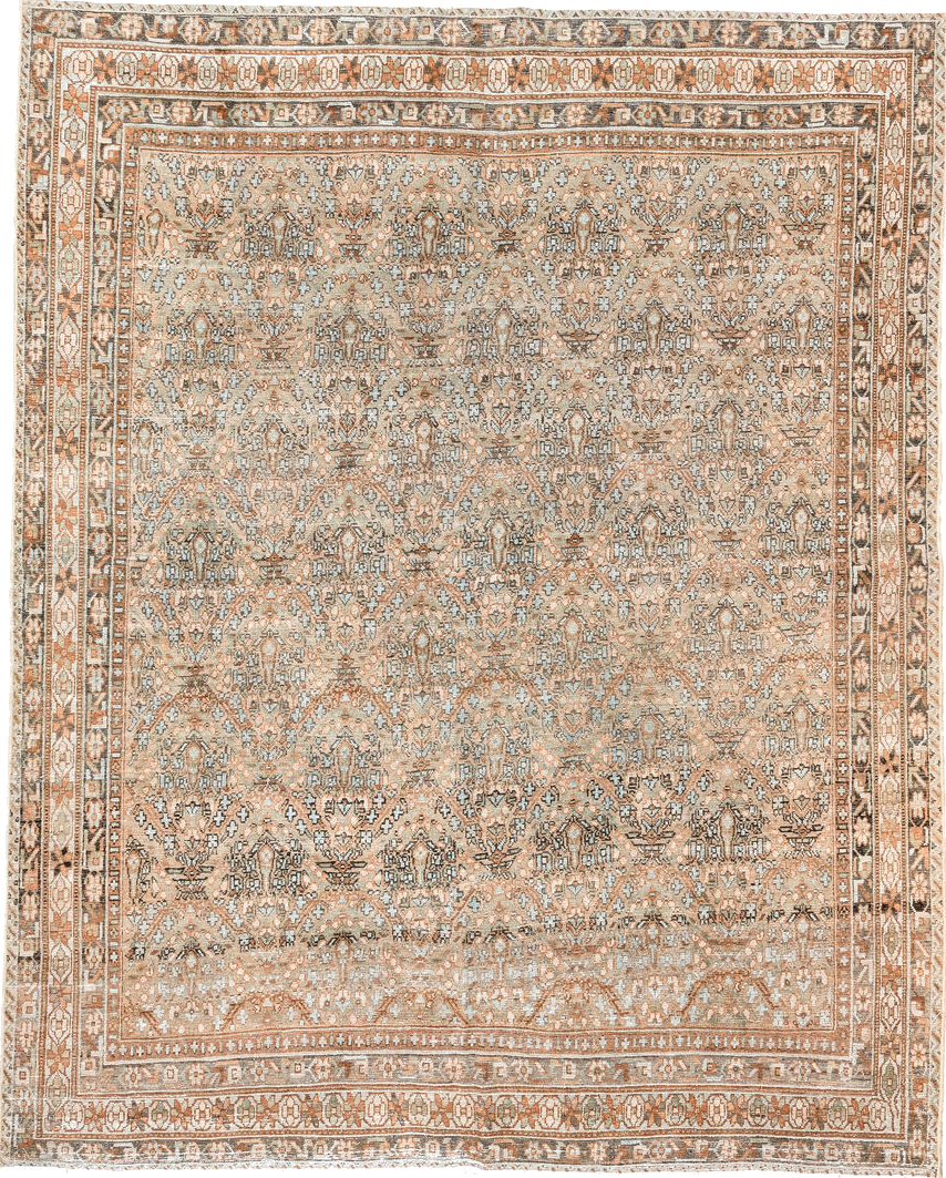 5' x 6' one-of-a-kind handmade vintage Afshar rug. Color palette: brown, gainsboro, gray, light gray, off-white, pink