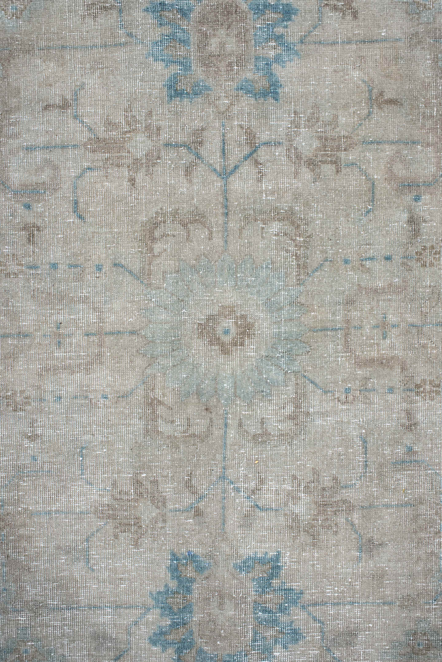 9' x 12' one-of-a-kind handmade antique Tabriz large size rug. Color palette: ivory, light blue, taupe, beige, soft gray