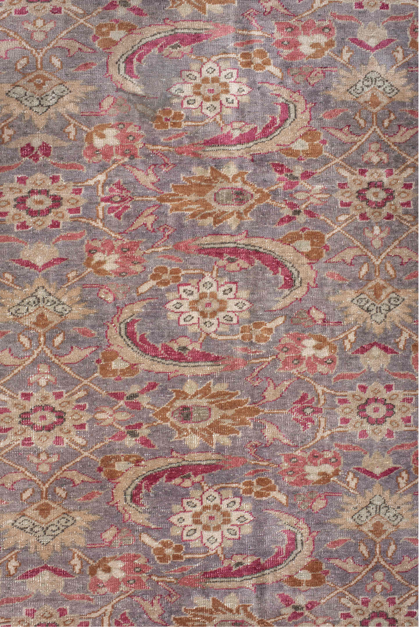 7' x 10' one-of-a-kind handmade vintage Sivas large size rug. Color palette: brown, gray, light gray, off-white, pink, red