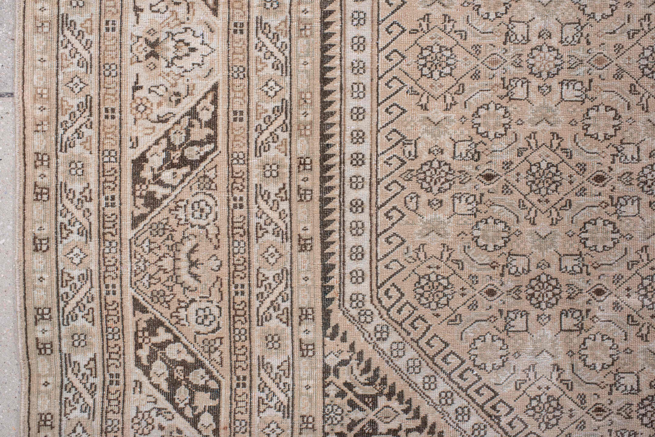 8' x 12' one-of-a-kind handmade antique Tabriz large size rug. Color palette: ivory, taupe, brown, beige, charcoal, gray