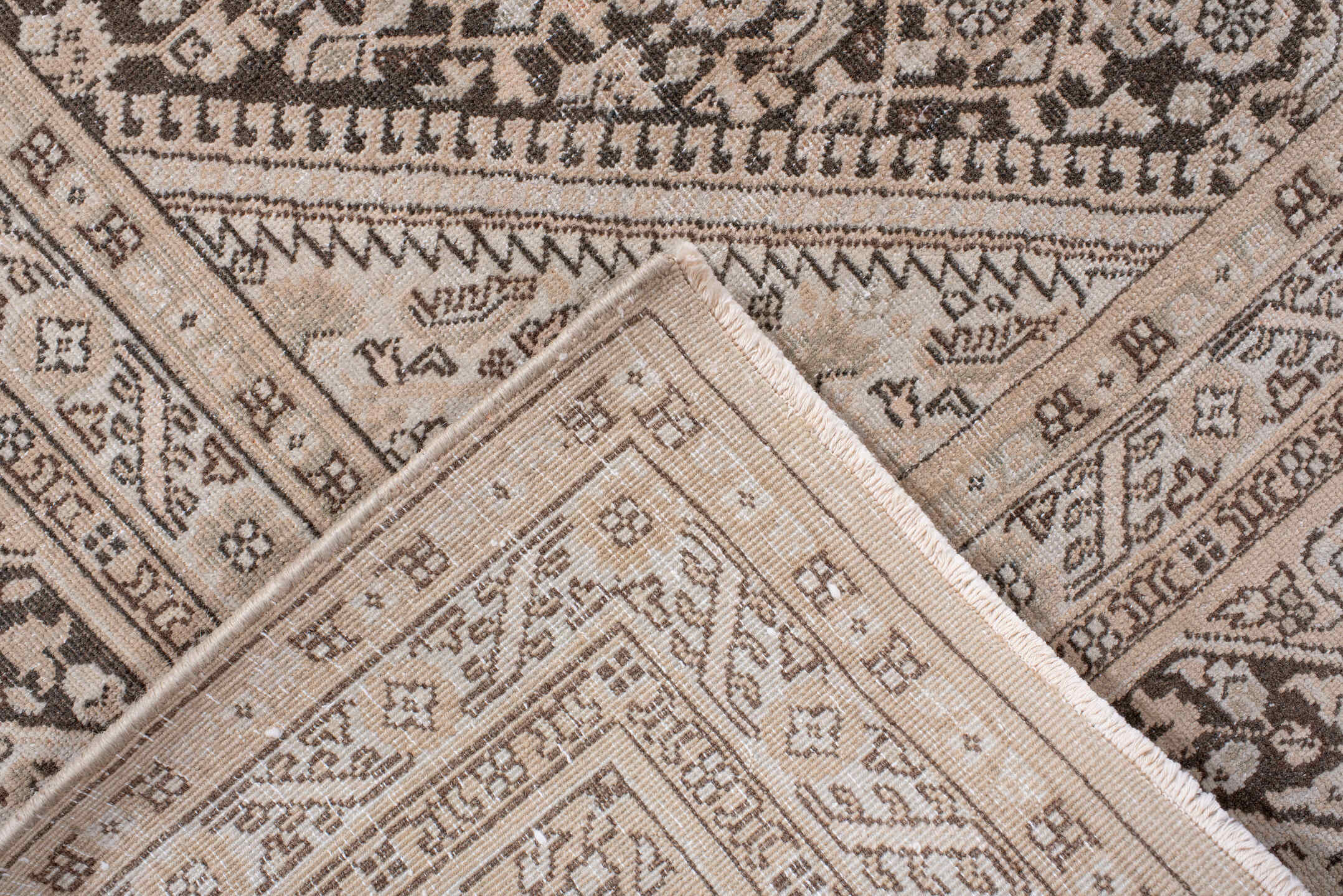 8' x 12' one-of-a-kind handmade vintage Tabriz large size rug. Color palette: brown, gray, light gray, off-white, pink