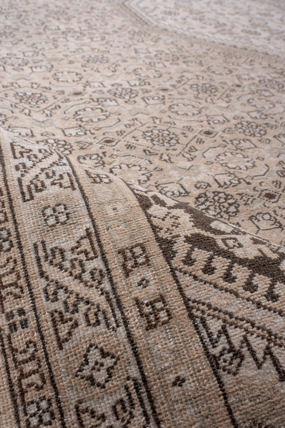 8' x 12' one-of-a-kind handmade vintage Tabriz large size rug. Color palette: brown, gray, light gray, off-white, pink