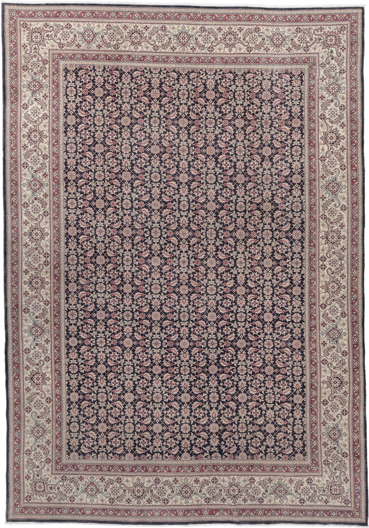 0' x 0' one-of-a-kind handmade vintage Sivas small size rug. Color palette: navy, ivory, terracotta, rose, taupe, charcoal
