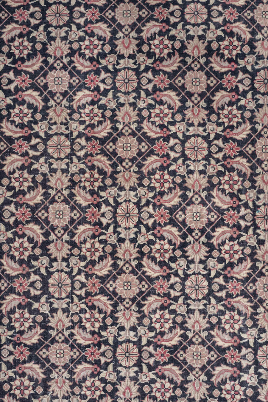 0' x 0' one-of-a-kind handmade vintage Sivas small size rug. Color palette: navy, ivory, terracotta, rose, taupe, charcoal