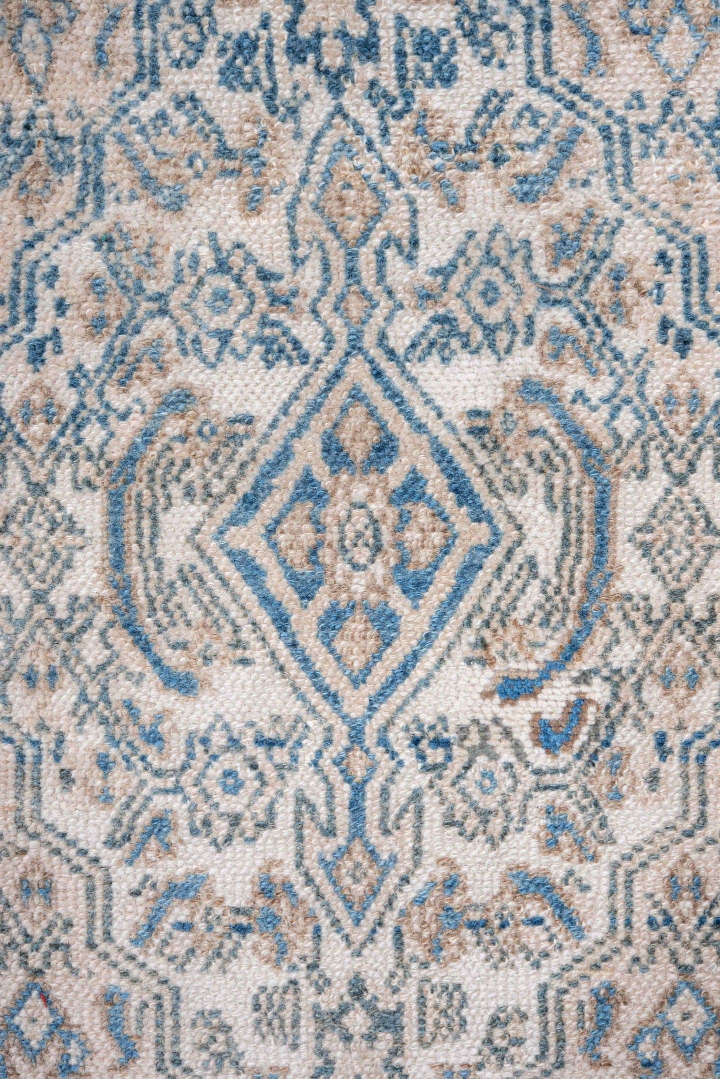 7' x 9' one-of-a-kind handmade vintage Hamadan rug. Color palette: ivory, sky blue, cobalt, taupe, slate, cream, light blue