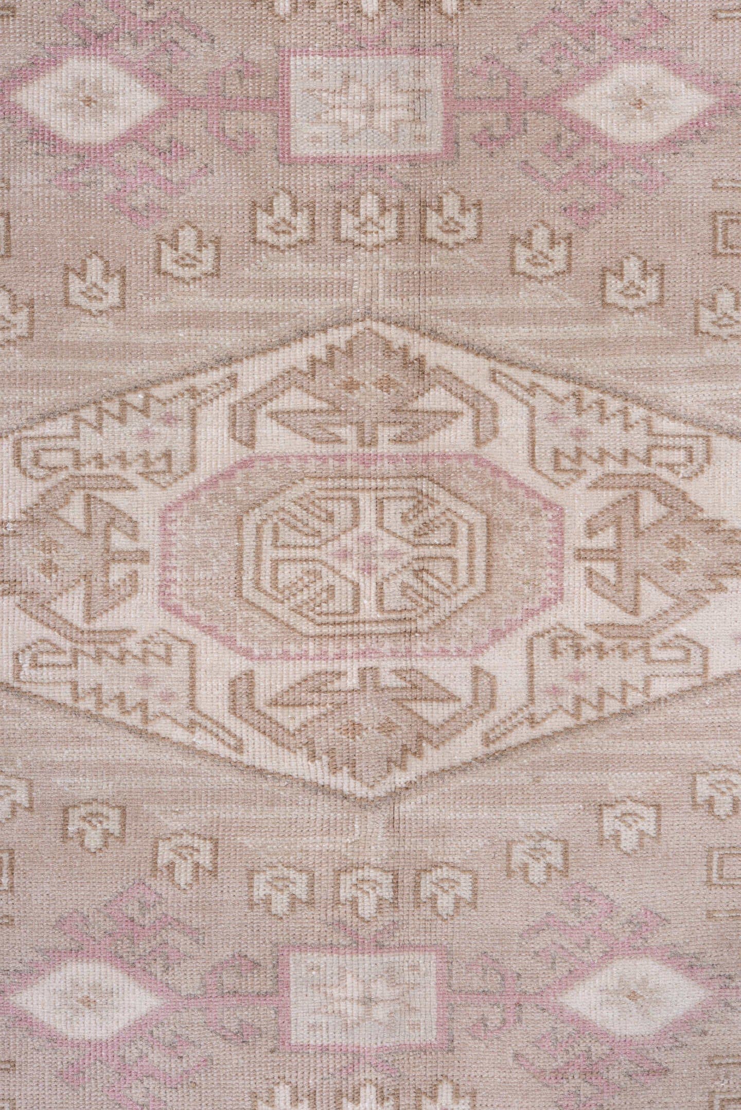 5' x 8' one-of-a-kind handmade antique Sivas medium size rug. Color palette: ivory, blush, rose, taupe, beige, pink, red
