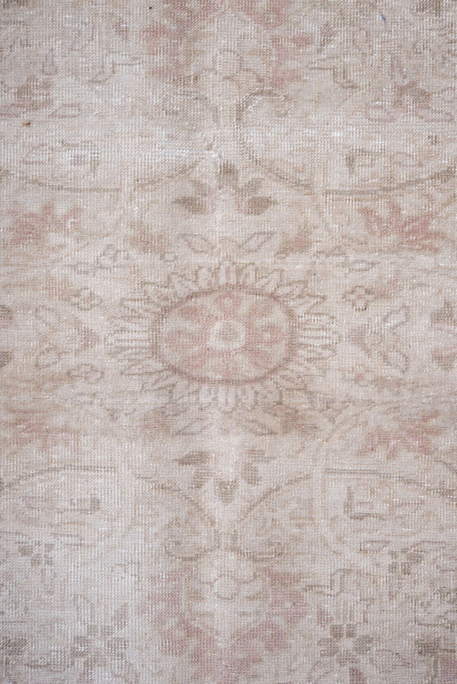 6' x 9' one-of-a-kind handmade vintage Kaisary medium size rug. Color palette: ivory, blush, pale pink, cream, taupe, beige