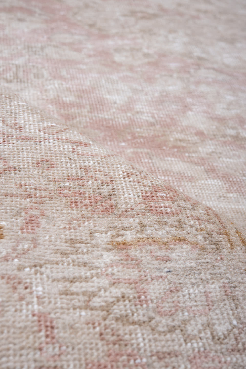 6' x 9' one-of-a-kind handmade vintage Kaisary medium size rug. Color palette: ivory, blush, pale pink, cream, taupe, beige
