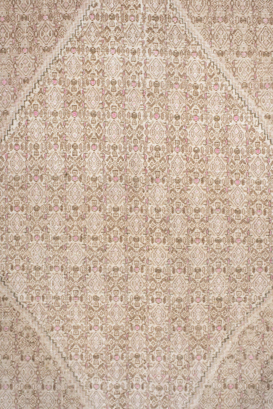 6' x 10' one-of-a-kind handmade antique Bidjar large size rug. Color palette: ivory, beige, taupe, blush, camel, gray, pink