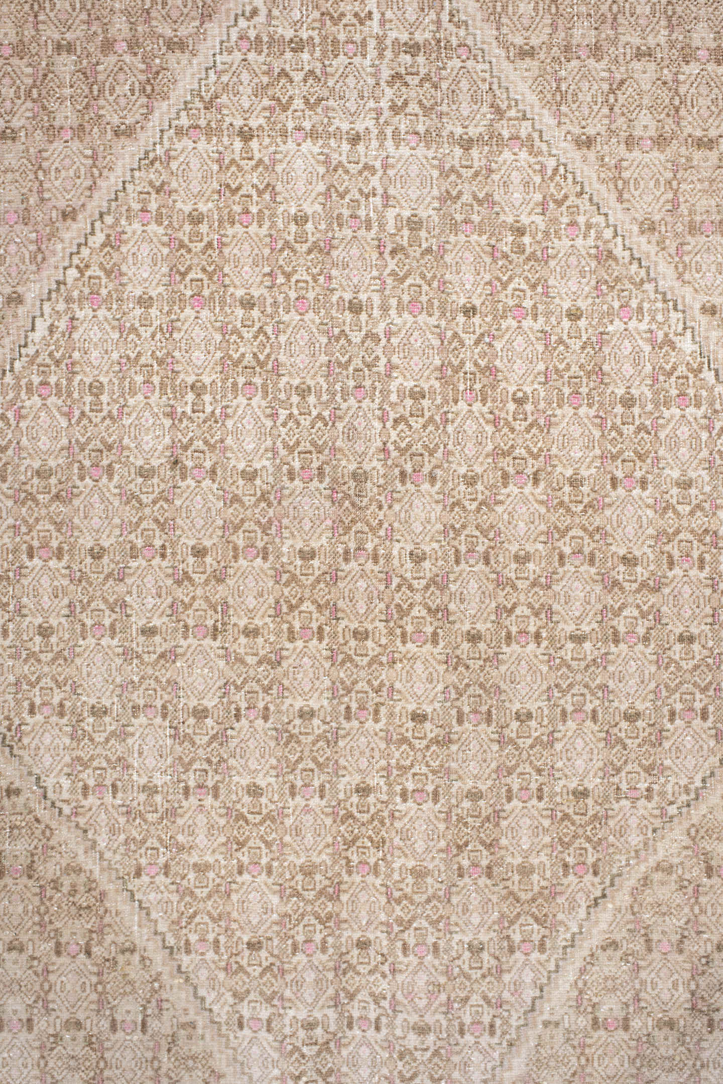6' x 10' one-of-a-kind handmade antique Bidjar large size rug. Color palette: ivory, beige, taupe, blush, camel, gray, pink