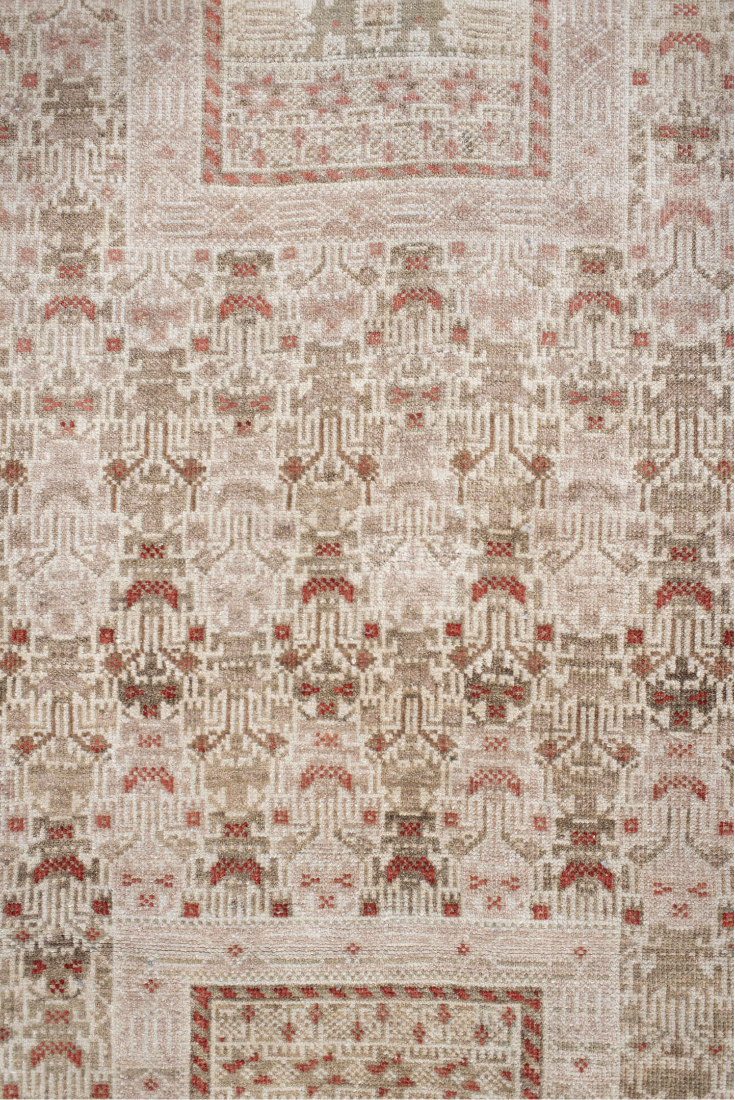 3' x 6' one-of-a-kind handmade vintage Belouch small size rug. Color palette: black, brown, gray, light gray, off-white