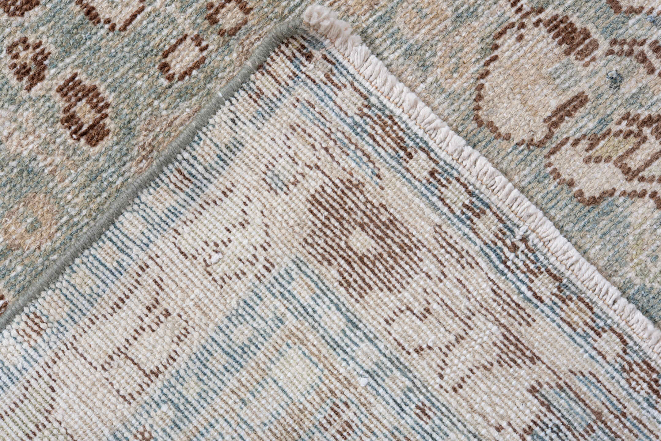 4' x 6' one-of-a-kind handmade antique Hamadan small size rug. Color palette: ivory, pale blue, taupe, brown, camel, sage