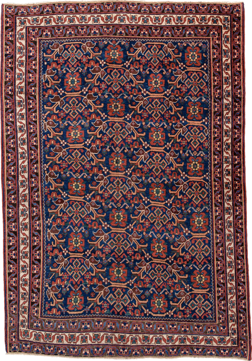 4' x 6' one-of-a-kind handmade vintage Afshar small size rug. Color palette: arapawa, blue, brown, dark gray, dim gray, gray