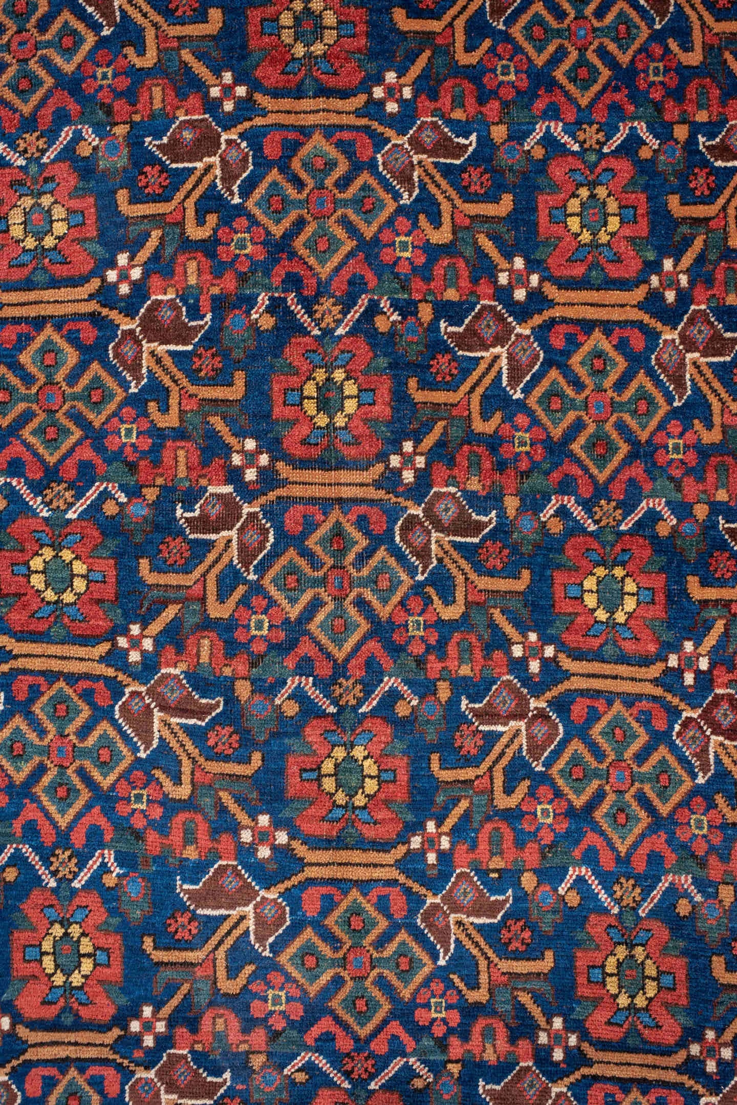 4' x 6' one-of-a-kind handmade antique Afshar small size rug. Color palette: indigo, rust, ivory, navy, camel, sage