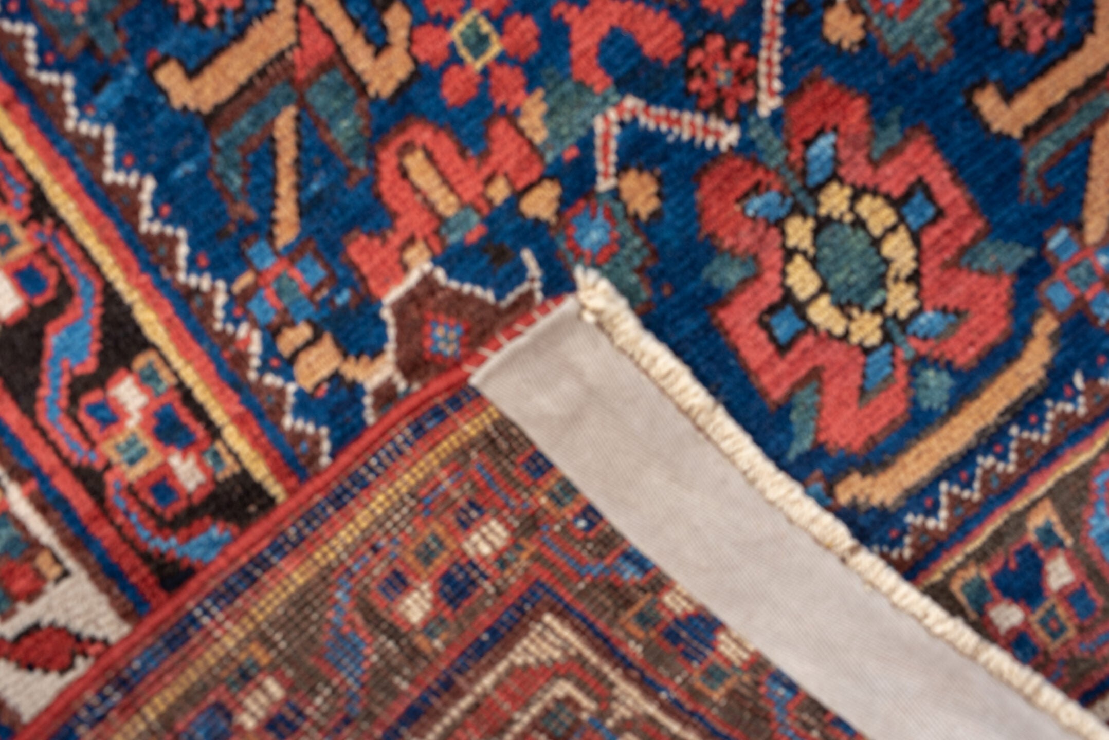 4' x 6' one-of-a-kind handmade antique Afshar small size rug. Color palette: indigo, rust, ivory, navy, camel, sage