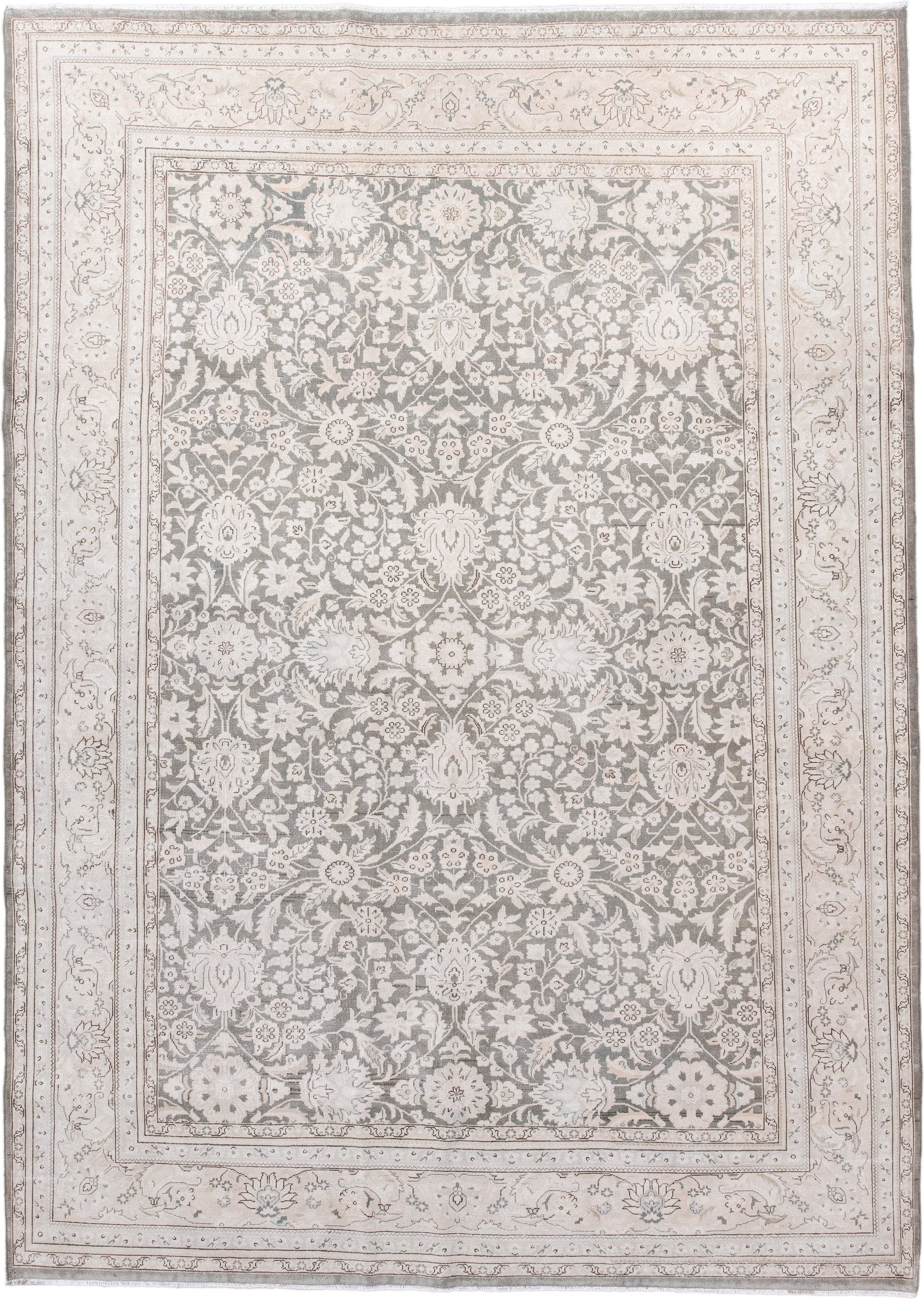 6' x 9' one-of-a-kind handmade antique Sivas medium size rug. Color palette: ivory, taupe, silver, gray, beige, camel
