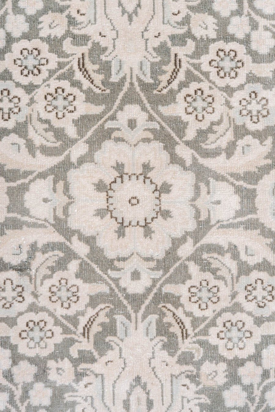 6' x 9' one-of-a-kind handmade antique Sivas medium size rug. Color palette: ivory, taupe, silver, gray, beige, camel