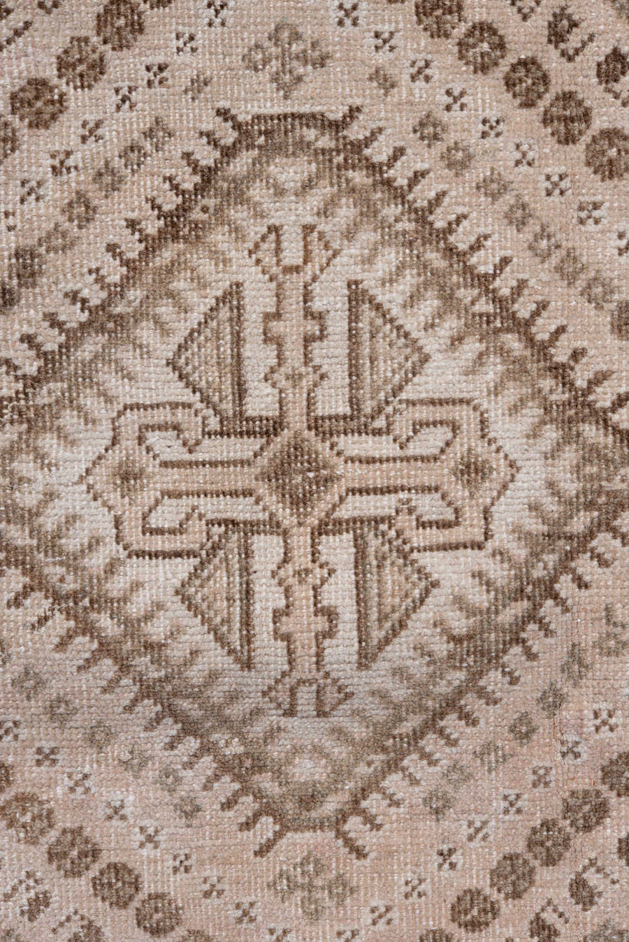 6' x 9' one-of-a-kind handmade antique Shiraz medium size rug. Color palette: ivory, taupe, beige, camel, brown, slate, gray