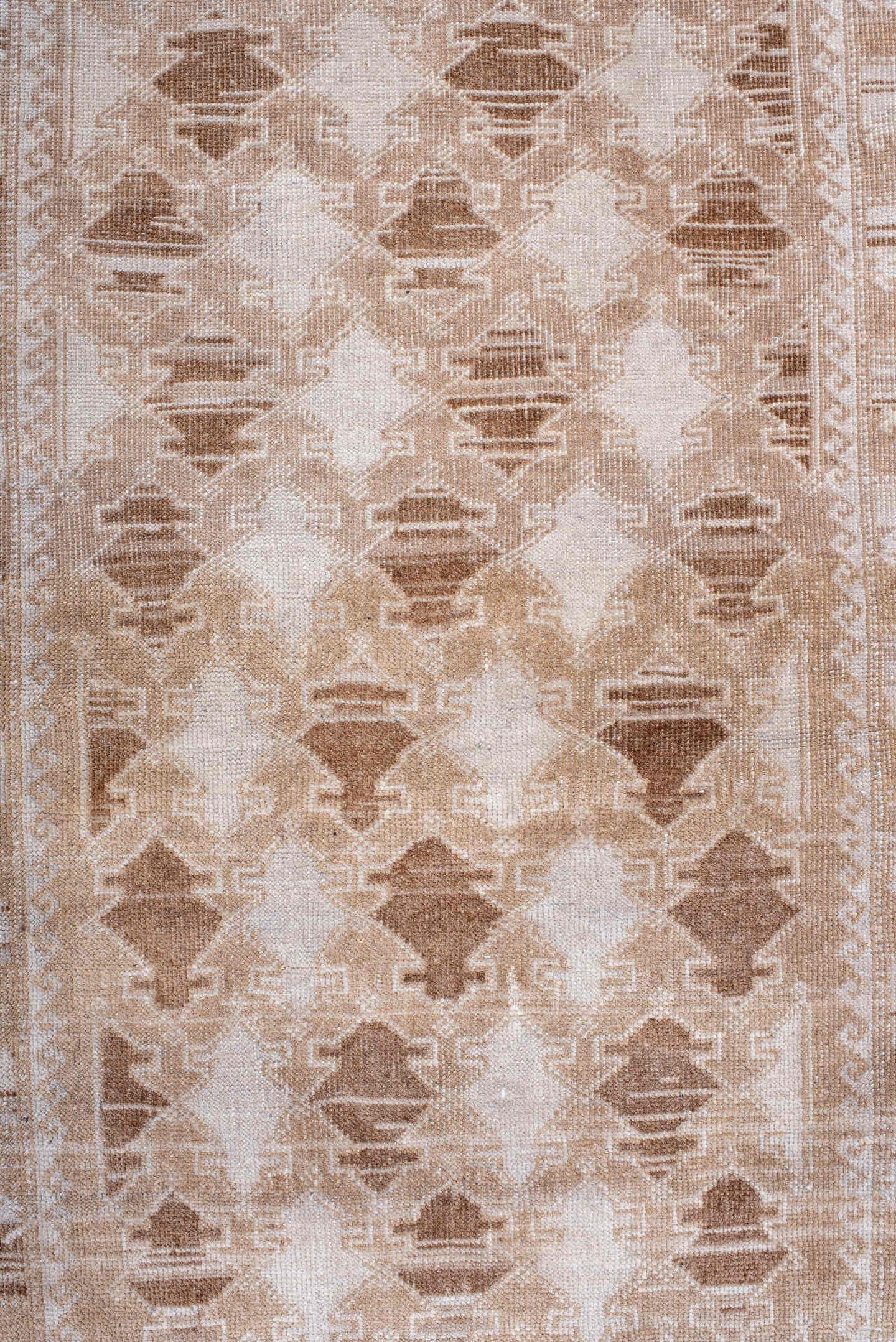 2' x 4' one-of-a-kind handmade antique Belouch small size rug. Color palette: ivory, camel, taupe, beige, gray