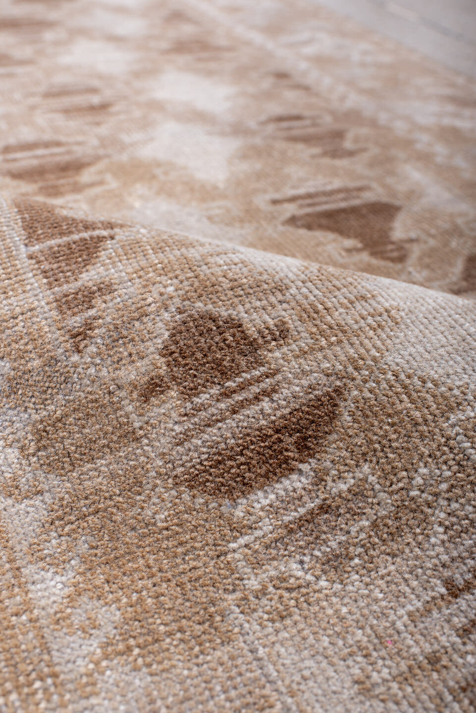 2' x 4' one-of-a-kind handmade antique Belouch small size rug. Color palette: ivory, camel, taupe, beige, gray