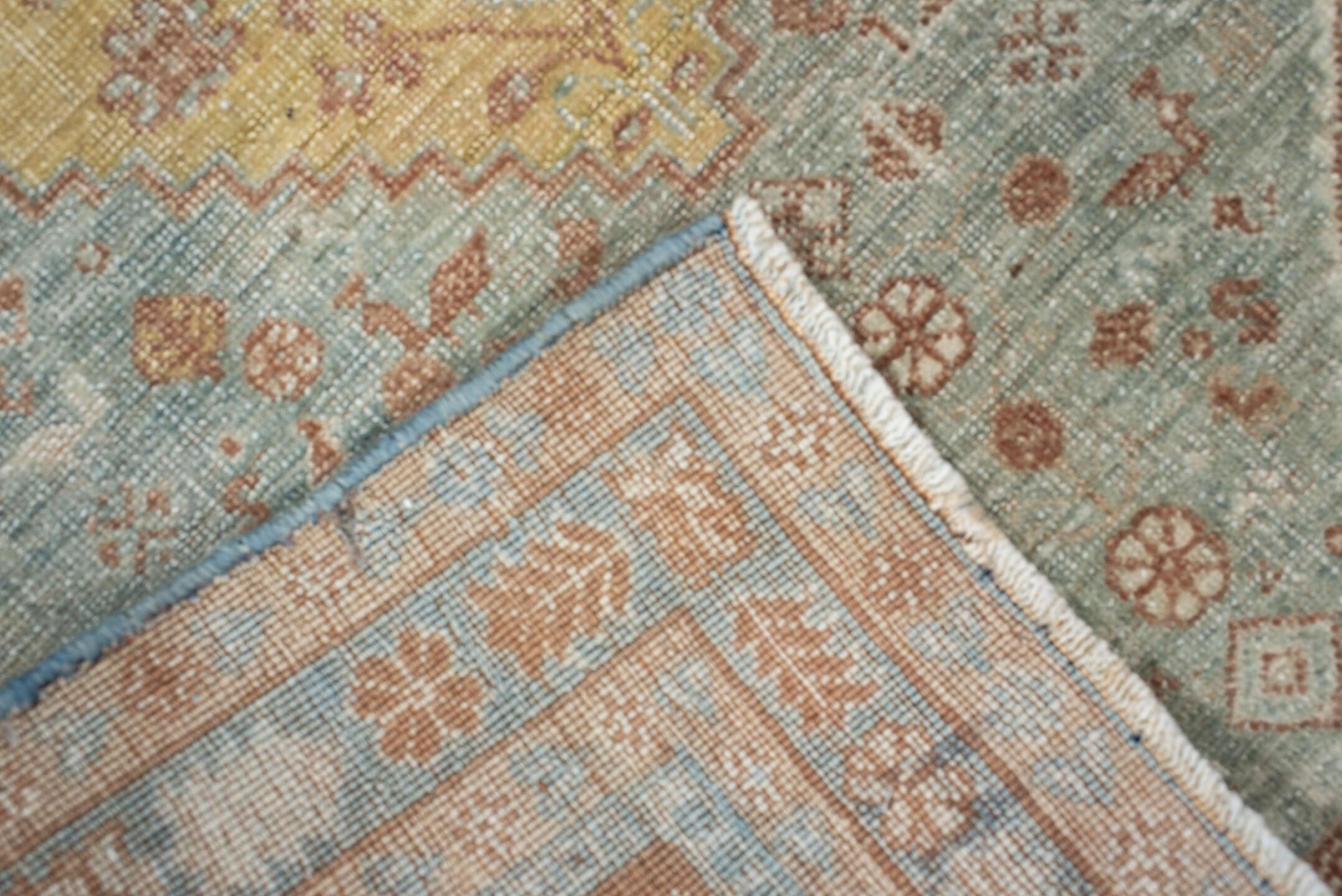 2' x 3' one-of-a-kind handmade antique Afshar small size rug. Color palette: pale aqua, terracotta, ivory, muted gold, taupe