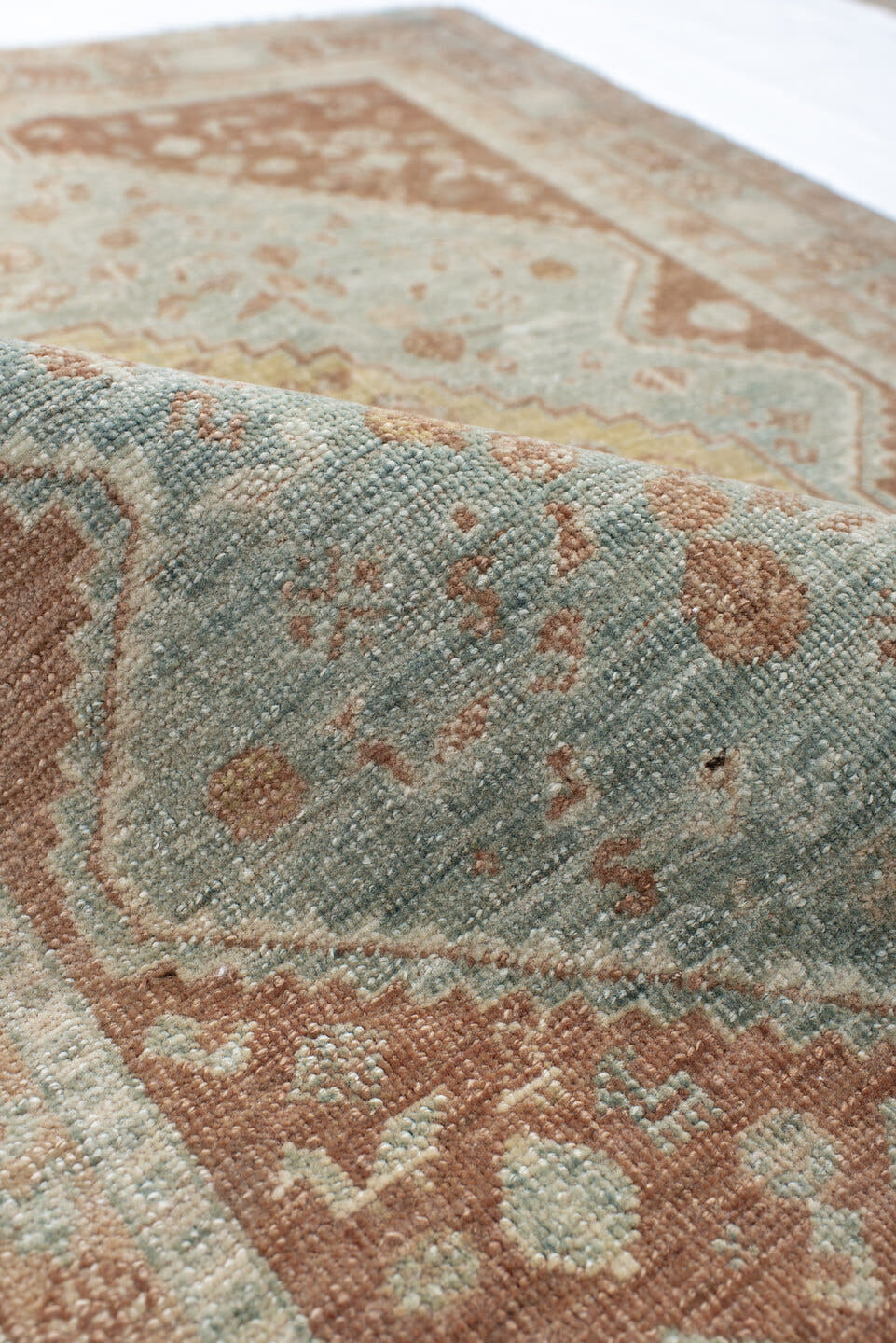 2' x 3' one-of-a-kind handmade antique Afshar small size rug. Color palette: pale aqua, terracotta, ivory, muted gold, taupe