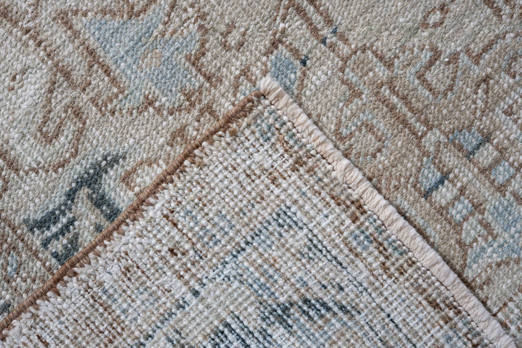 7' x 11' one-of-a-kind handmade vintage Heriz large size rug. Color palette: ivory, pale blue, taupe, slate, cream