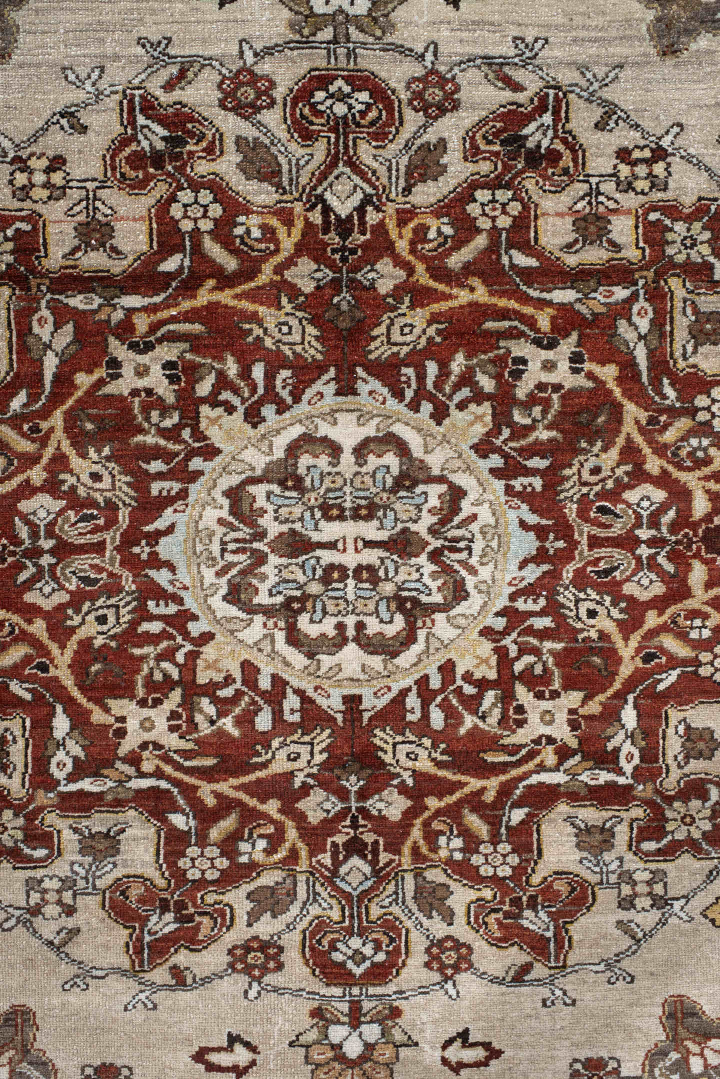4' x 6' one-of-a-kind handmade vintage Malayer small size rug. Color palette: ivory, rust, taupe, charcoal, brown, gold