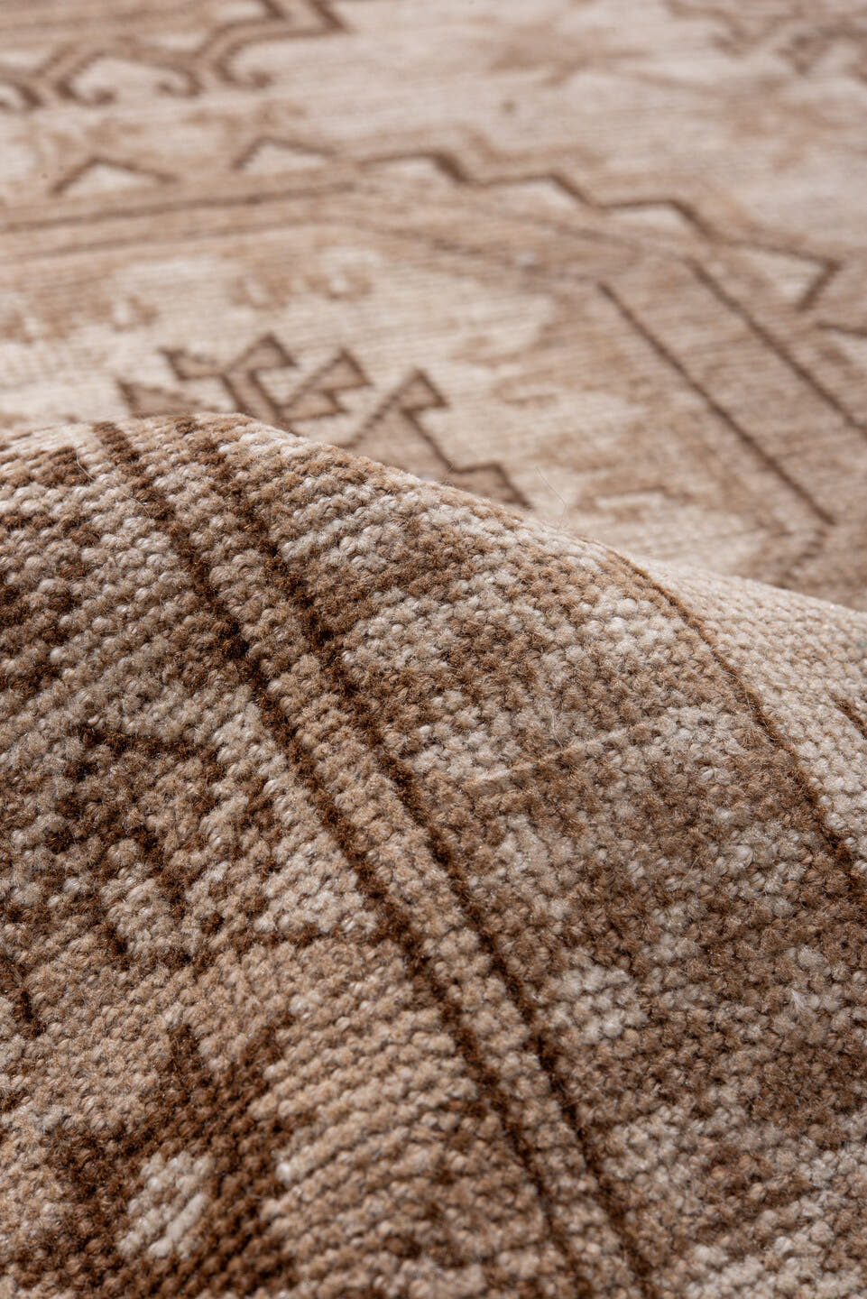 7' x 10' one-of-a-kind handmade antique Afghan large size rug. Color palette: taupe, camel, ivory, brown, beige, gray