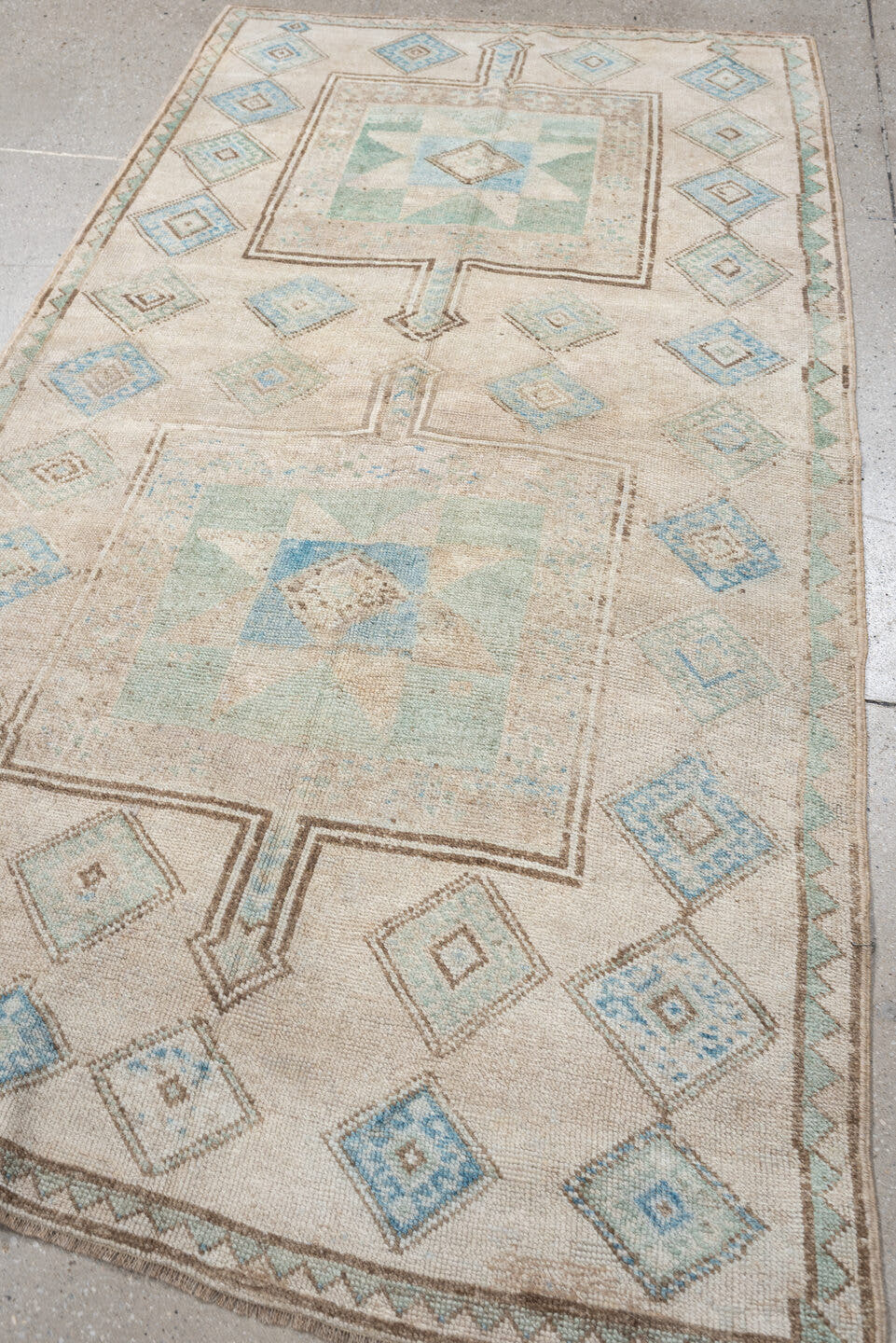 8' x 10' one-of-a-kind handmade antique Tabriz large size rug. Color palette: pale blue, ivory, blush, taupe, muted rust