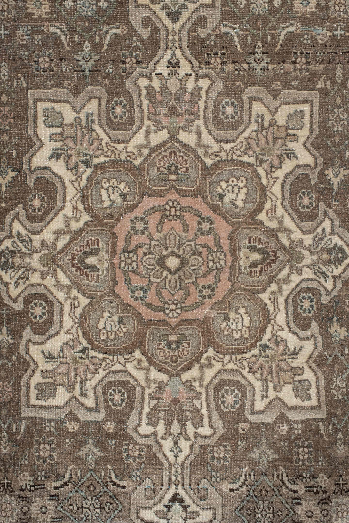 7' x 10' one-of-a-kind handmade antique Bidjar large size rug. Color palette: taupe, ivory, slate, charcoal, rose, beige