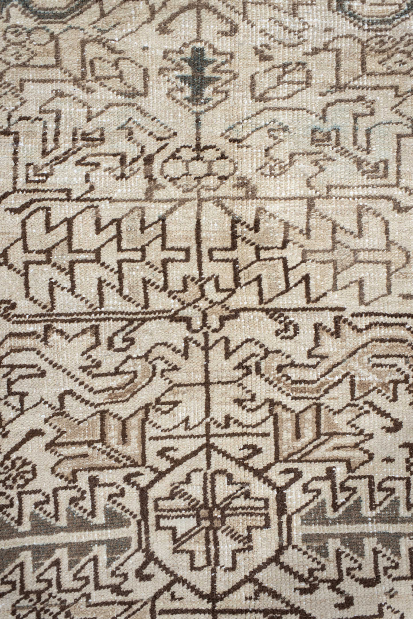 7' x 8' one-of-a-kind handmade antique Heriz rug. Color palette: ivory, taupe, brown, charcoal, beige, gray, black