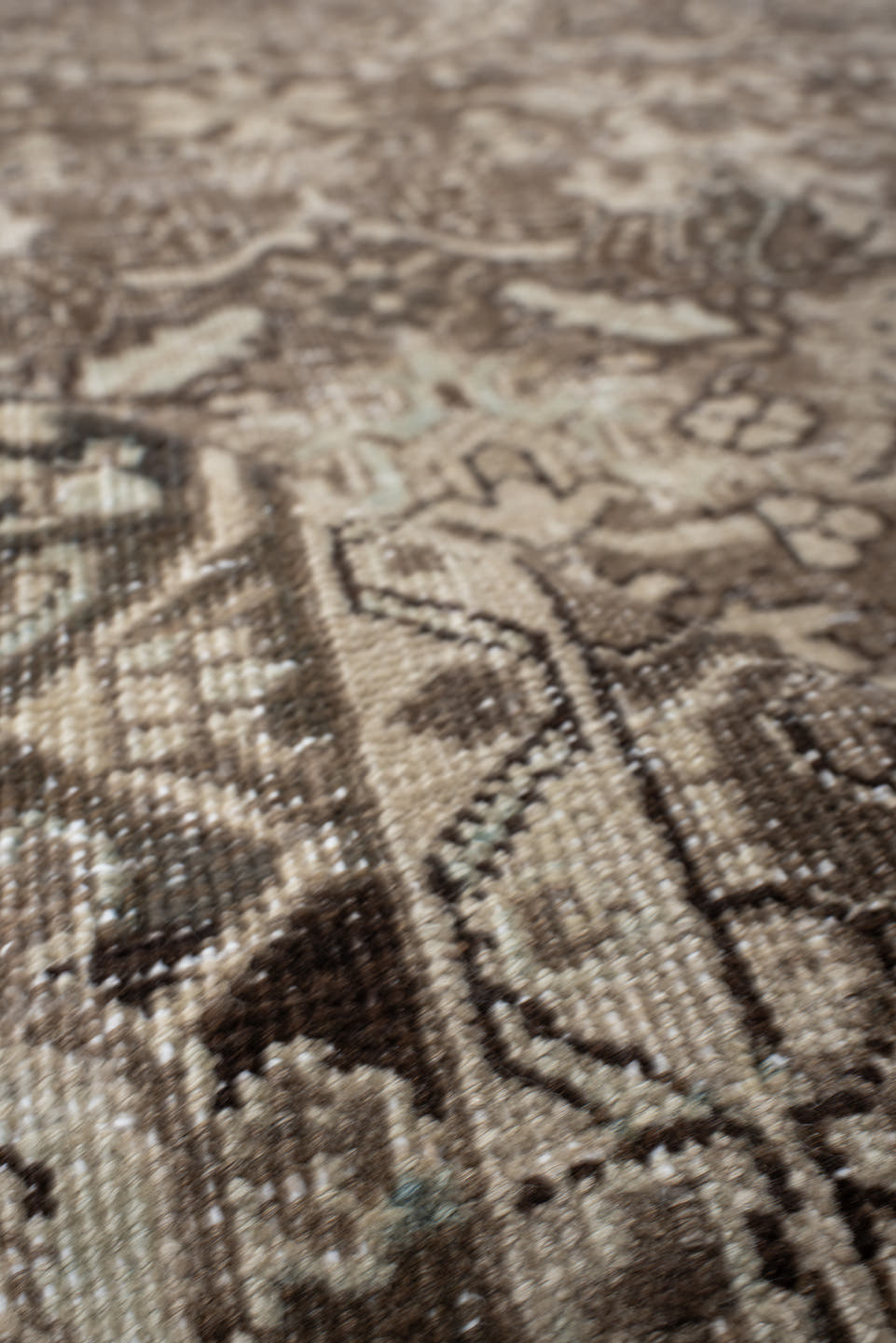 6' x 10' one-of-a-kind handmade vintage large size rug. Color palette: taupe, ivory, charcoal, brown, beige, gray, black